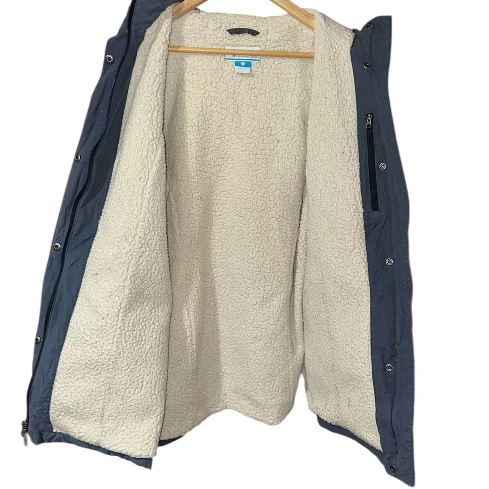 Columbia Women's Sherpa-Lined Hooded Outdoor Parka Cargo Pockets Blue Gray Sz L